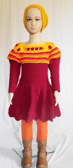 **Häkelanleitung** Winterkleid Mirja, Größe 110/116