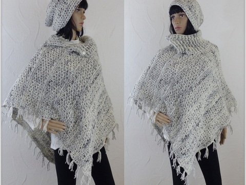 "Lucia" warmer Poncho mit passender Mütze  / Häkelanleitung
