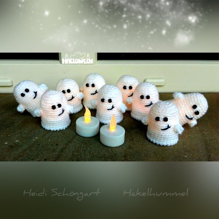 Kleine Gespenster mit Batterie-Teelicht Häkelanleitung *Gespenst Ansatzlos an einem Stück gehäkelt* - Bild 2