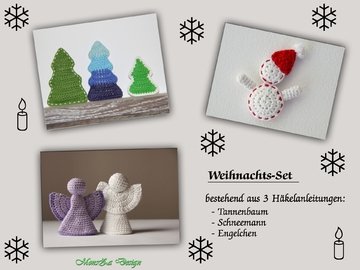 Weihnachts-Set Schneemann Engel Tannenbaum - Häkelanleitungen