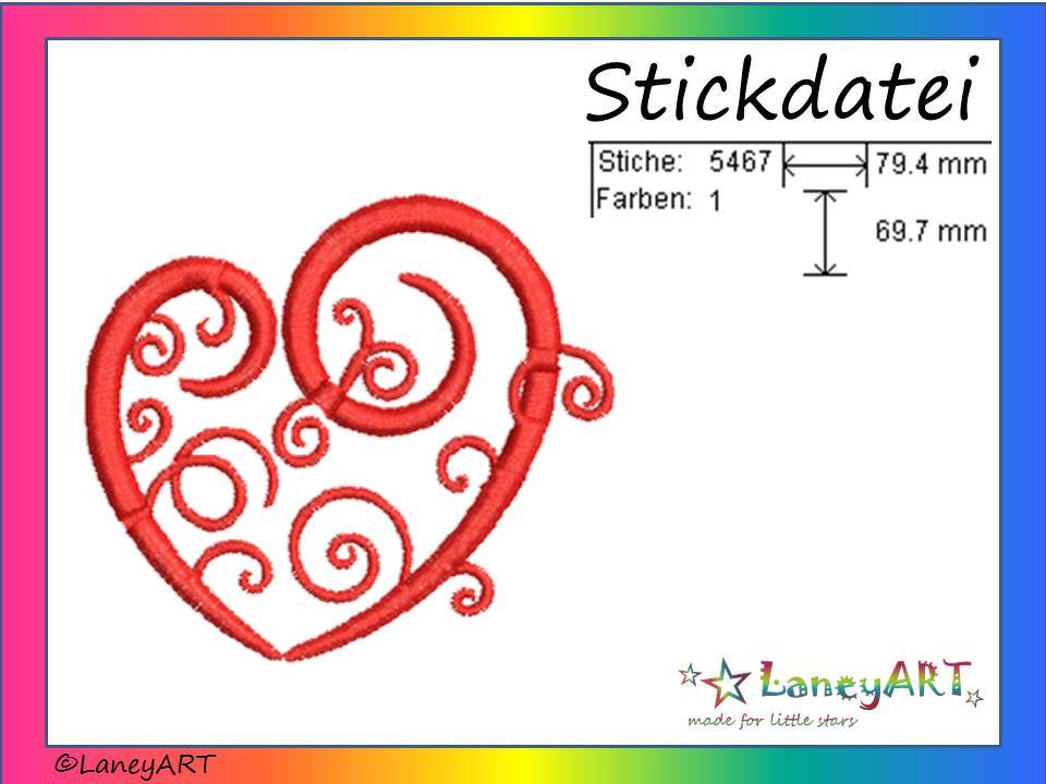 Stickdatei "Herz - Love - Liebe - Schnörkel" Pes Format (Deco, Brother, Babylock) 