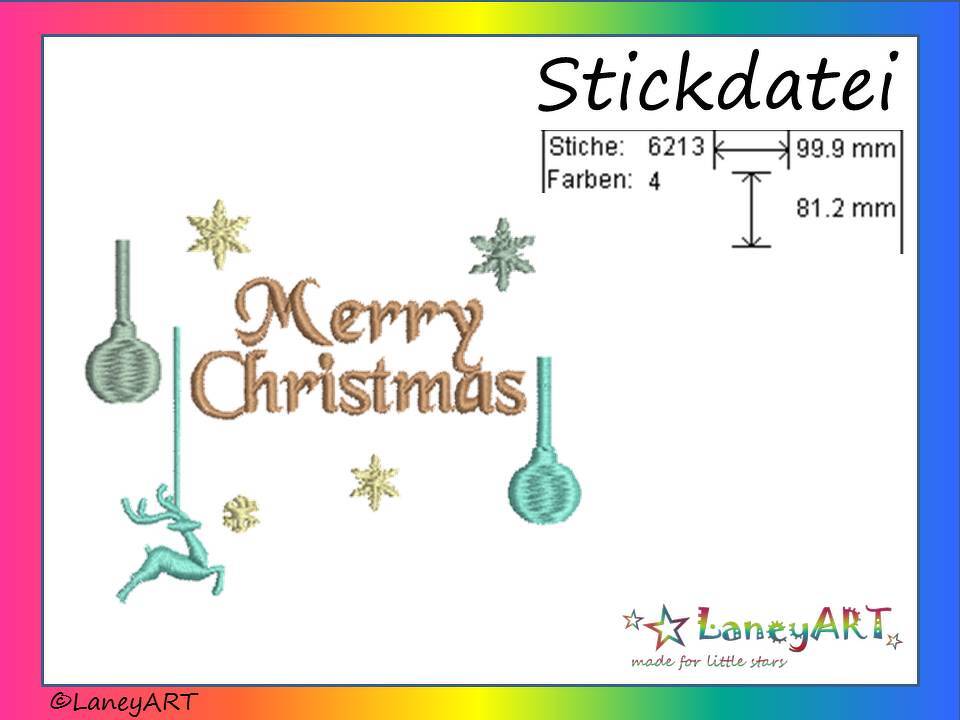 Stickdatei "Merry Christmas - Weihnachten" Pes Format (Deco, Brother, Babylock) 