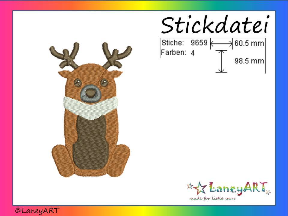 Stickdatei "Rentier" Pes Format (Deco, Brother, Babylock) 