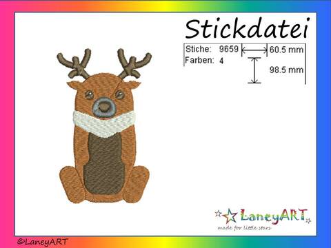 Stickdatei "Rentier" Pes Format (Deco, Brother, Babylock) 