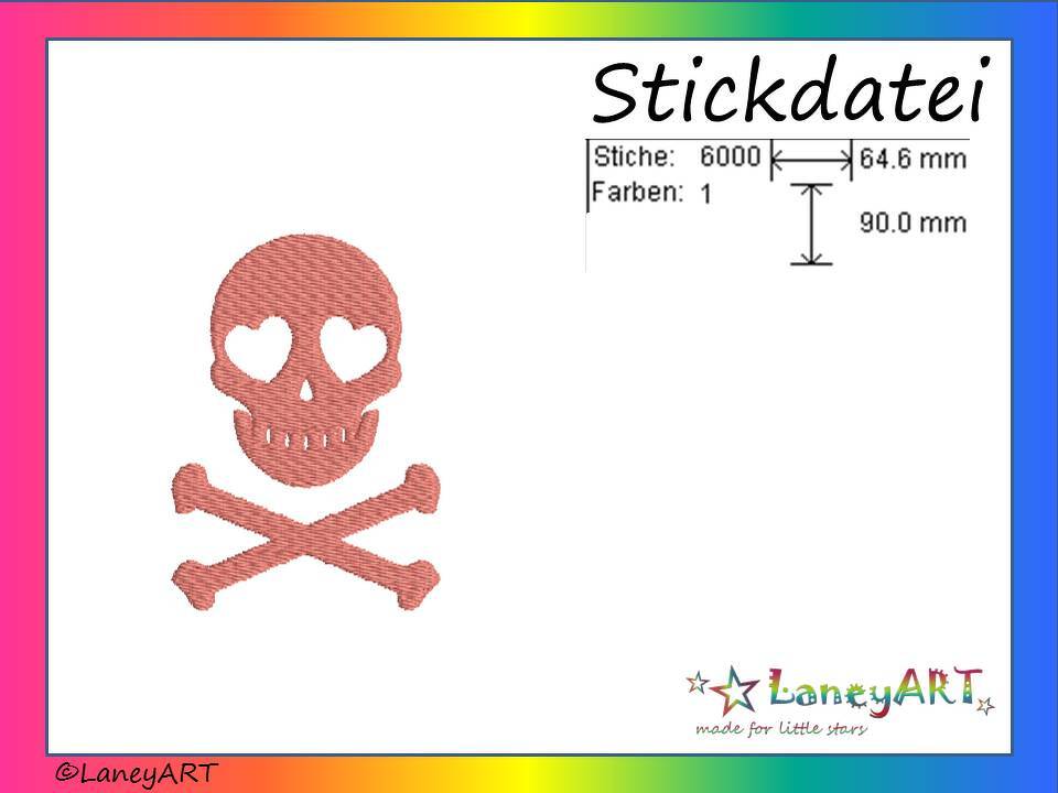Stickdatei "Totenkopf Pink" Pes Format (Deco, Brother, Babylock) 