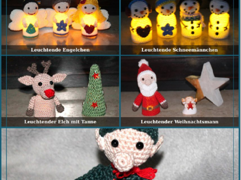 Crochet Christmas Set – five glowing figures for LED tea lights (EN & DE)