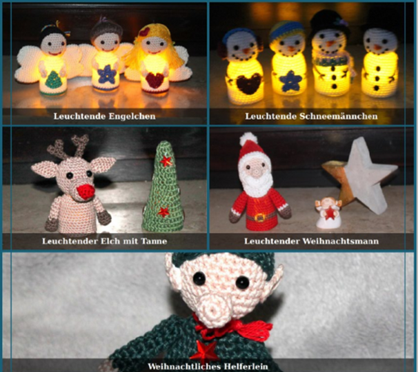 Crochet Christmas Set – five glowing figures for LED tea lights (EN & DE)