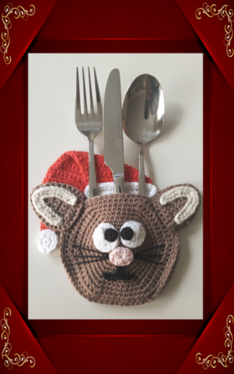 Häkelanleitung "Weihnachtskatze als Besteckhülle"