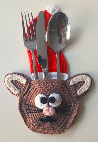 Häkelanleitung "Weihnachtskatze als Besteckhülle"