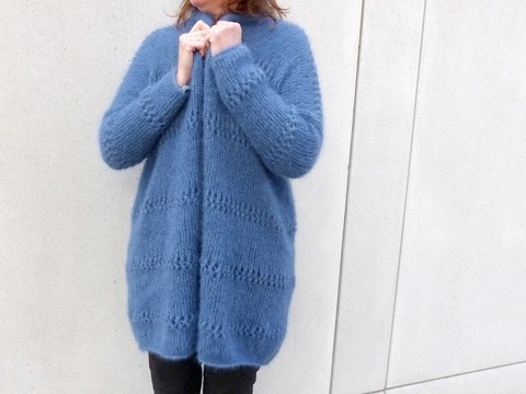 Blaue Mohairjacke mit dezentem Lochmuster, E-Book Gr. S, M, L und Xl 