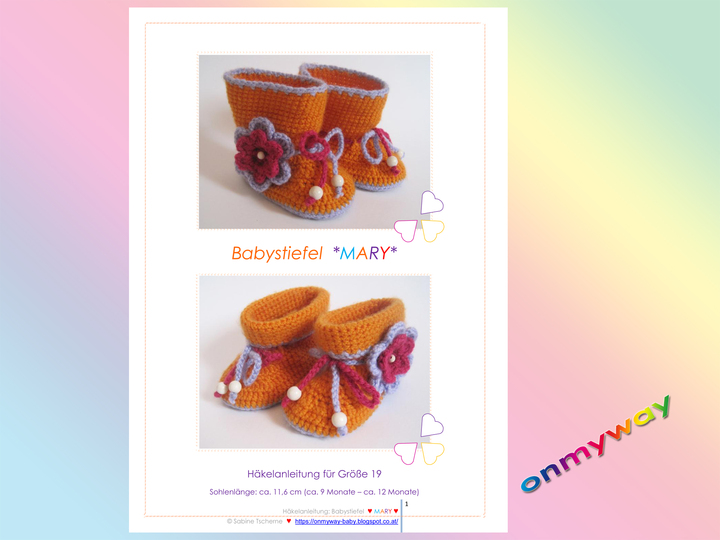 Häkelanleitung: Babystiefel mit süßer Häkelblume (9 - 12 Monate)