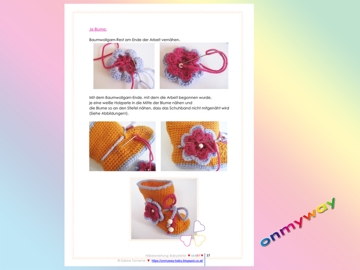 Häkelanleitung: Babystiefel mit süßer Häkelblume (9 - 12 Monate)