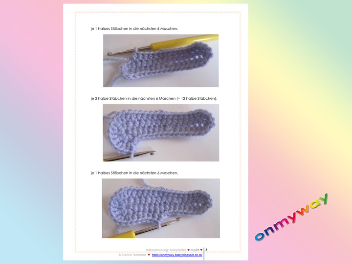 Häkelanleitung: Babystiefel mit süßer Häkelblume (9 - 12 Monate)