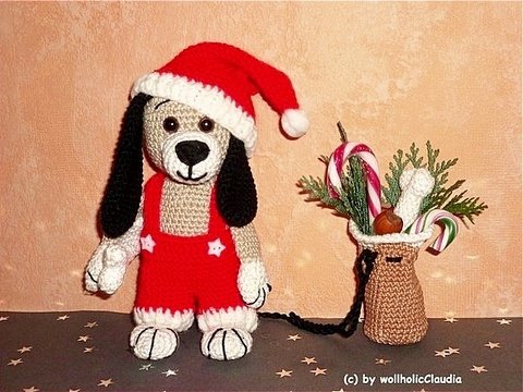 Häkelanleitung Amigurumi Weihnachts-Hund Waldemar