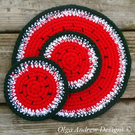 Watermelon doily and coasters crochet pattern 076