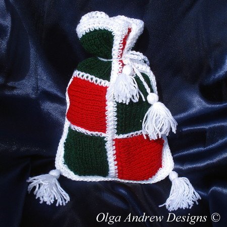 Christmas gift bag patchwork knit/crochet pattern 005