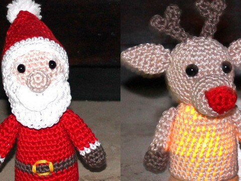 leuchtender Weihnachtsmann und Elch Häkelanleitungs Set