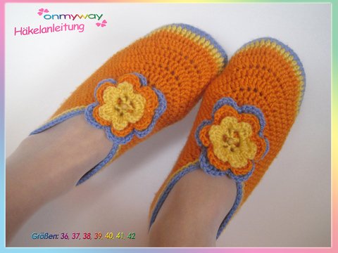 Hausschuhe im romantischen Blumen Look - Häkelanleitung (Größen: 36 bis 42)