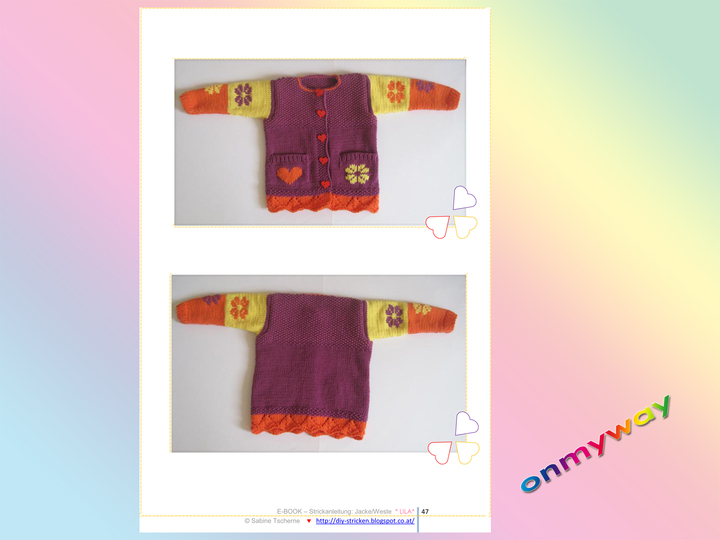 Mädchenweste stricken, Mädchenjacke mit Blumen & Herz (3 Größen: 92 - 122)