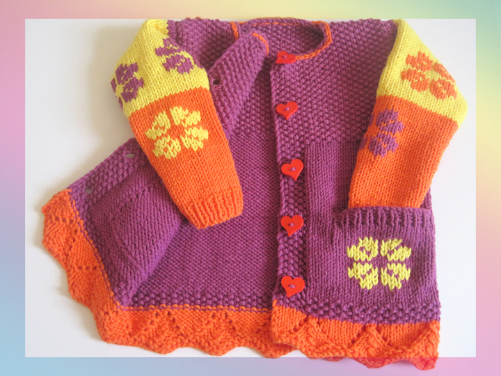 Mädchenweste stricken, Mädchenjacke mit Blumen & Herz (3 Größen: 92 - 122)