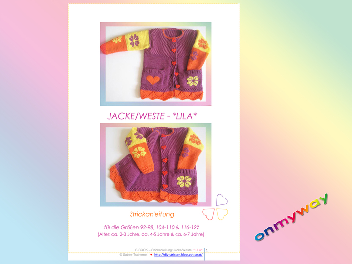 Mädchenweste stricken, Mädchenjacke mit Blumen & Herz (3 Größen: 92 - 122)