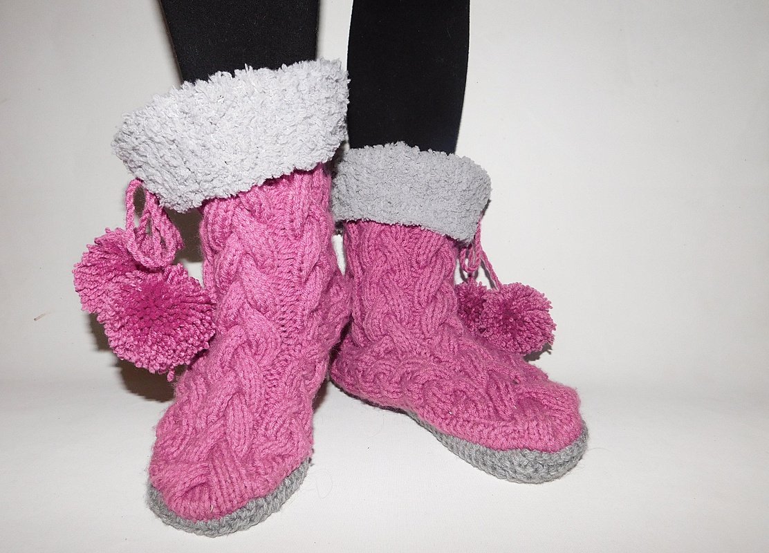 *Strickanleitung* Hausschuhe mit Zopf und Bommel Gr. 35-42 - Bild 6