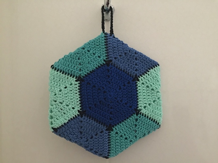 Häkelanleiung 6 eckiger Topflappen (doppelt), Hexagon