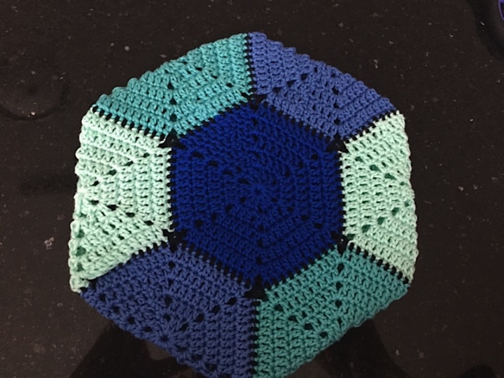 Häkelanleiung 6 eckiger Topflappen (doppelt), Hexagon