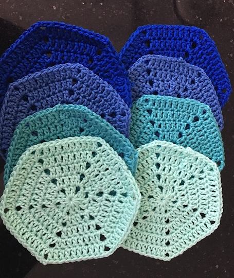 Häkelanleiung 6 eckiger Topflappen (doppelt), Hexagon