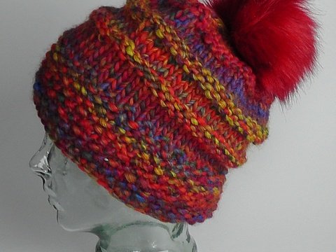 Bunte Mütze mit Kunst-Bommel stricken aus Indian Summer von Wolke Hegenbarth