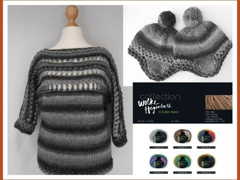 Grauer Pulli mit 2 Mützen stricken aus Kollektion Wolke Hegenbarth 