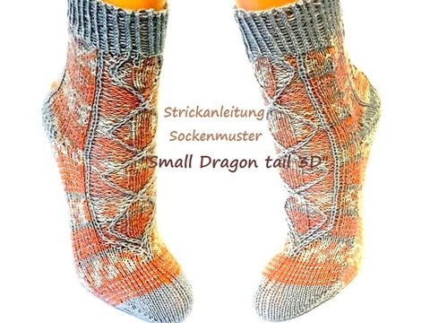 Strickanleitung Sockenstrickmuster "Small Dragon tail 3D" Gr. S/M/L Unisex