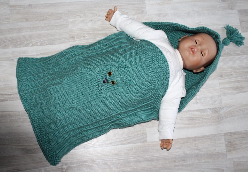 Strickanleitung Baby-Schlafsack, Schlupfsack mit Eulenmotiv, ca. 0 - 7 Monate