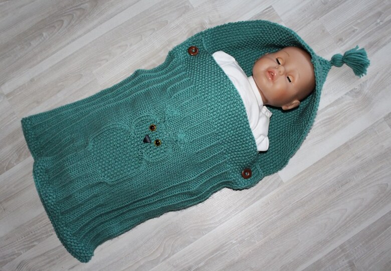 Strickanleitung Baby-Schlafsack, Schlupfsack mit Eulenmotiv, ca. 0 - 7 Monate
