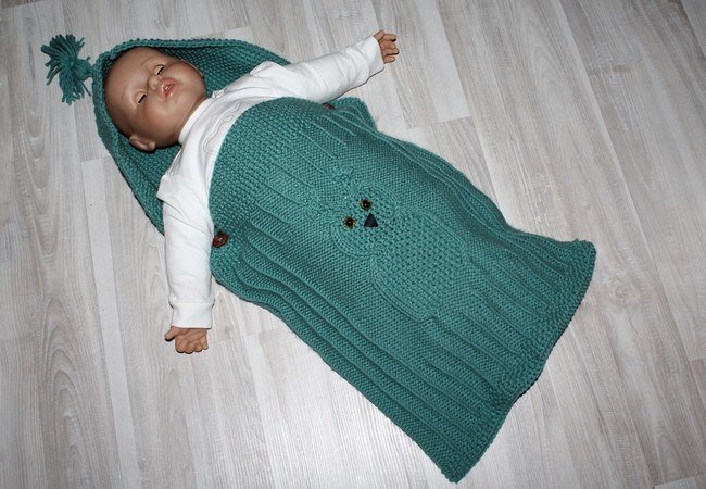 Strickanleitung Baby-Schlafsack, Schlupfsack mit Eulenmotiv, ca. 0 - 7 Monate