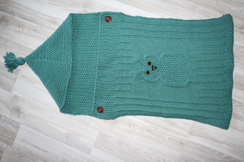 Strickanleitung Baby-Schlafsack, Schlupfsack mit Eulenmotiv, ca. 0 - 7 Monate