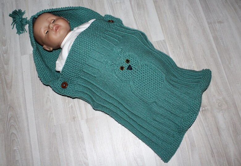 Strickanleitung Baby-Schlafsack, Schlupfsack mit Eulenmotiv, ca. 0 - 7 Monate