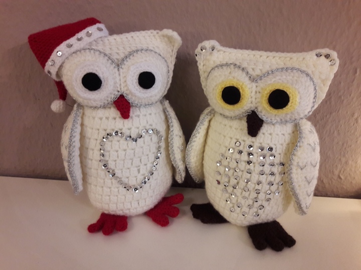 Amigurumi "Schneeeule Eumel und Weihnachtseule Eumely