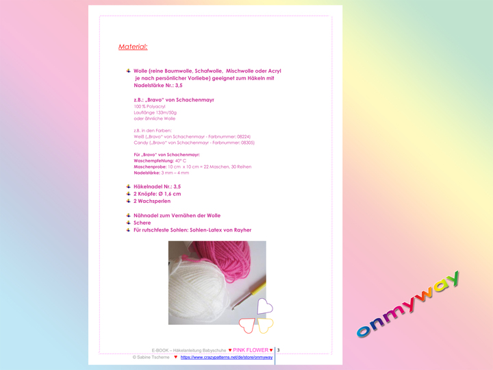 Häkelanleitung: Babyschuhe mit pinker Häkelblume (0 - 12 Monate)