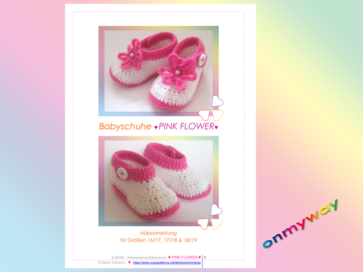 Häkelanleitung: Babyschuhe mit pinker Häkelblume (0 - 12 Monate)