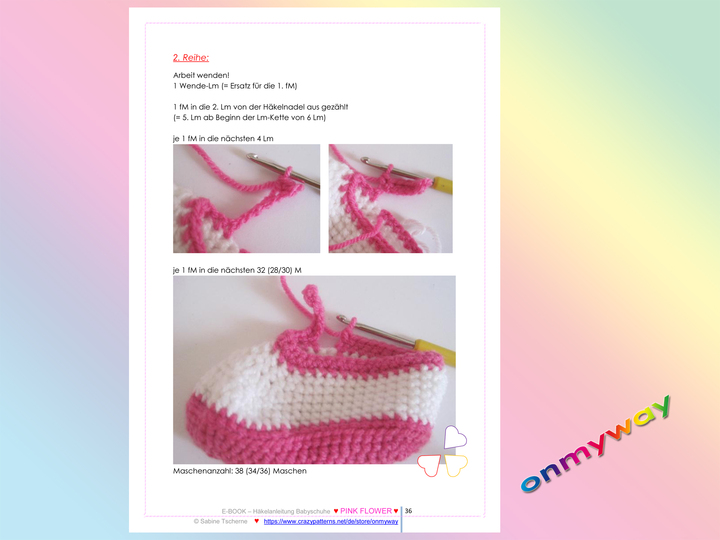 Häkelanleitung: Babyschuhe mit pinker Häkelblume (0 - 12 Monate)