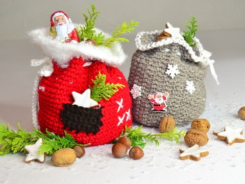 - X-MAS BAG - 2er Set Nikolaus- oder Weihnachtssäckchen, zum Gestalten, Befüllen und Verschenken, super für Restgarne