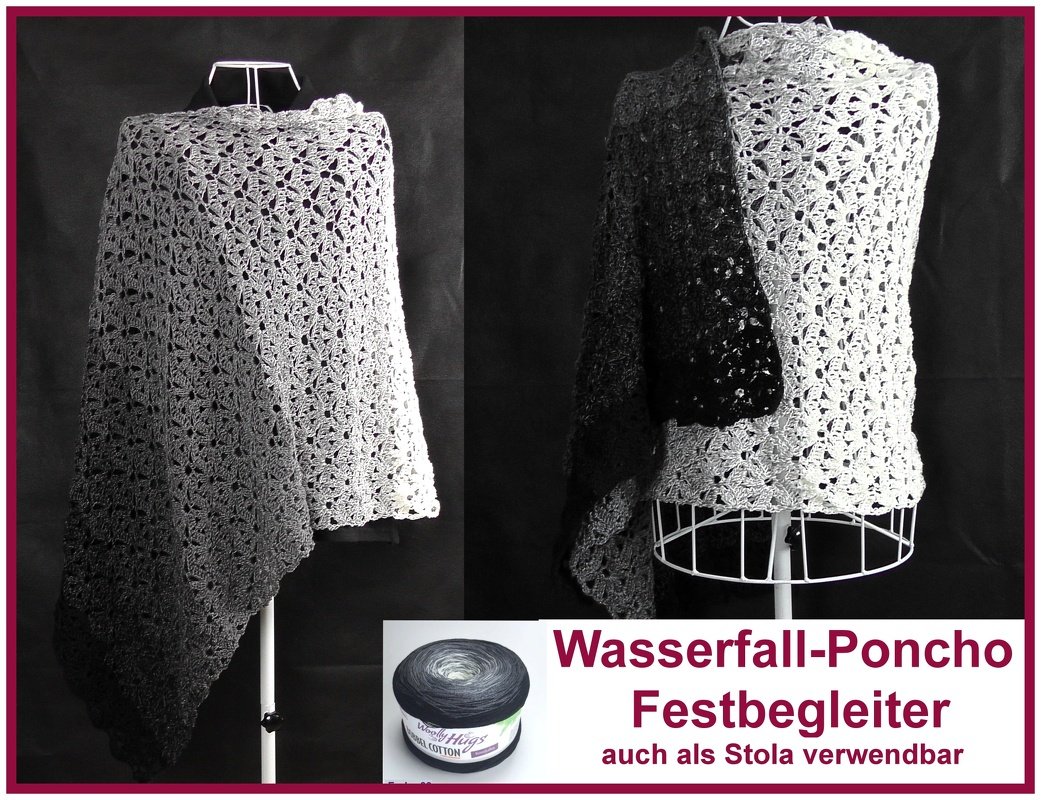 Wasserfall-Poncho oder Stola "Festbegleiter" mit 2 Bobbel häkeln