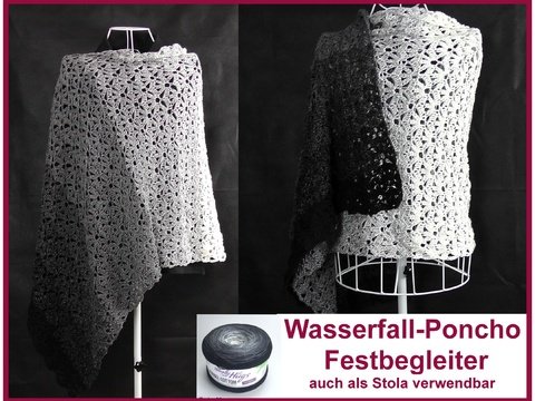 Wasserfall-Poncho oder Stola "Festbegleiter" mit 2 Bobbel häkeln