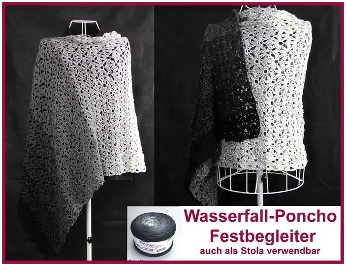 Wasserfall-Poncho oder Stola "Festbegleiter" mit 2 Bobbel häkeln