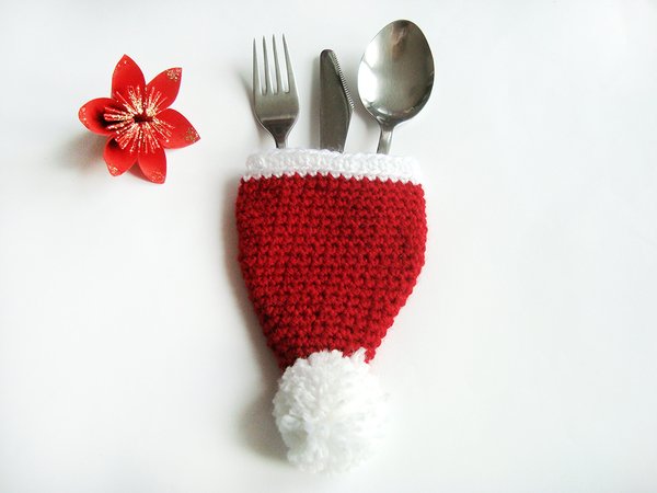Luxury Elf Hat RED & GREEN Cutlery Holders Christmas Table Decoration Bottle Top 