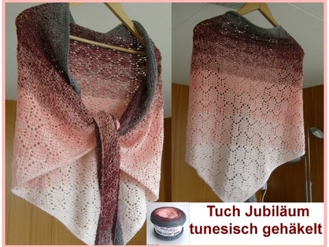 Tuch "Jubiläum" mit 1 Bobbel Tunesisch gehäkelt