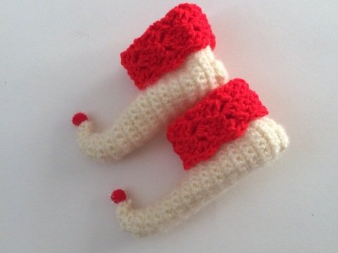 Christmas Crochet Elf Baby Booties Shoes, 2 sizes 0-6 mths & 6-12 mths