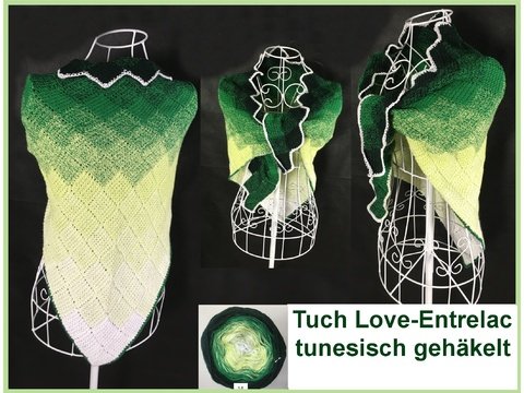 Tuch "Love Entrelac" tunesisch gehäkelt mit 1 Bobbel