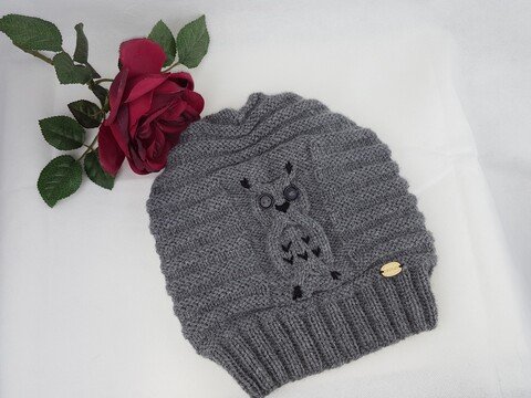60 Strickanleitung Beanie Mütze Eule Kopfumfang 50/63